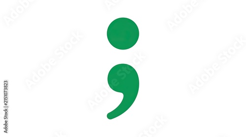 Green semicolon punctuation mark isolated on a clean white background