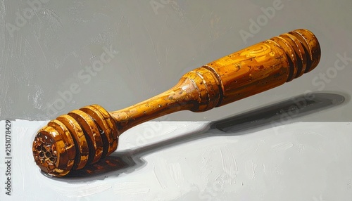 Vintage Wooden Honey Dipper on Gray Surface.