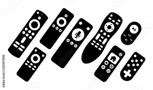 Modern smart remote control wireless device silhouette vector icon collection