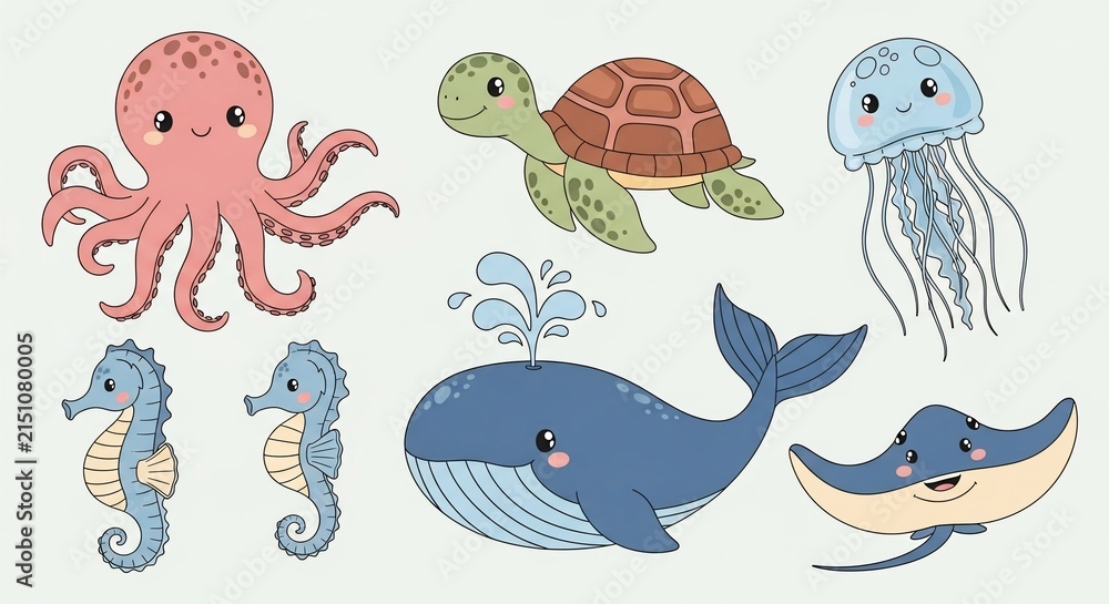 Naklejka premium Ocean Friends' Playful Gathering