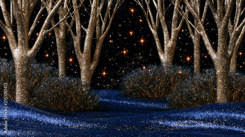 Sparkling Winter Forest with Starry Night Sky
