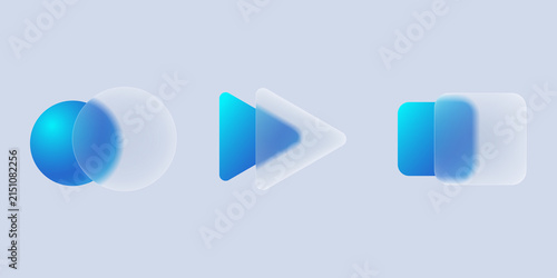 Morphism of liquid glass with geometric shapes on a light blue background. A user interface element for a visual application.