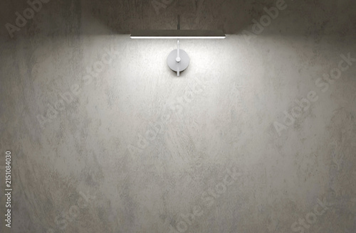 Modern minimalist linear wall lamp on textured concrete background with spotlight effect