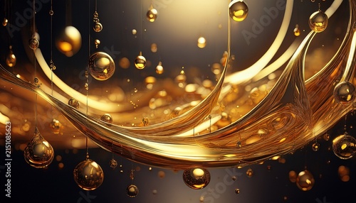 golden liquid droplets suspended in abstract space