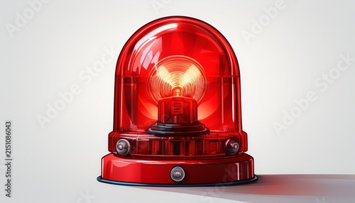 red emergency light flashing indicating an alarm security danger warning or important alert signal on white background