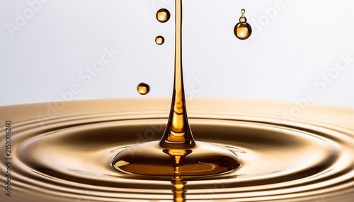 golden viscous liquid dripping creating spherical drops showcasing rich texture and flow on white background