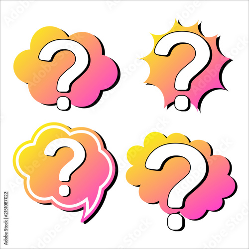 Vibrant collection of question mark icons in diverse speech and thought bubble styles, symbolizing inquiry, curiosity, and communication challenges with a modern graphic design aesthetic