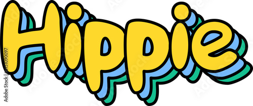 Retro colorful hippie text design isolated on transparent background