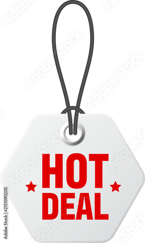 White hexagonal hot deal price tag isolated on transparent background