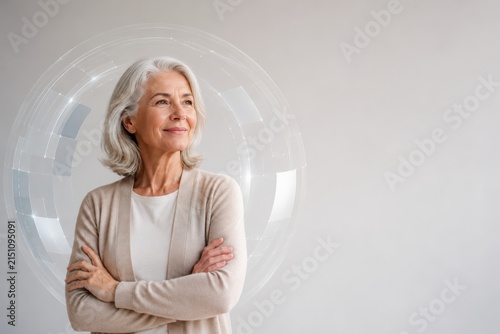 Confident Senior Woman With Protective Digital Health Halo