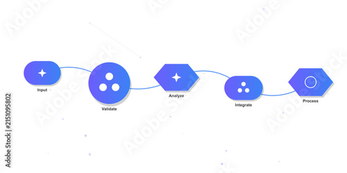 AI workflow process nodes connected flowchart blue network diagram vector