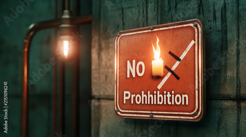 No Prohibition sign with candle symbol, conveying strong message about safety and restrictions