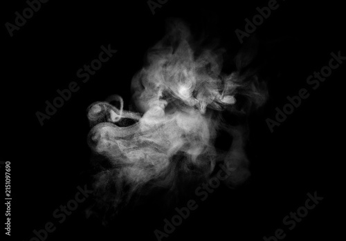 Foto Abstract white smoke swirling into an enigmatic organic form against a deep black background, creating a dramatic monochrome atmosphere for fantasy, mystery, supernatural, artistic