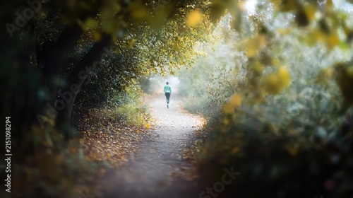 Person running path forest pathway