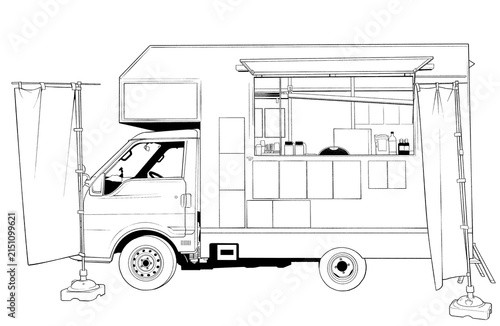 Obraz w ramie 漫画風ペン画イラスト 店舗_キッチンカー