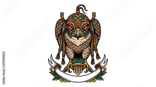Konstfotografi Stylized Bird of Prey Emblem with Ornamental Details
