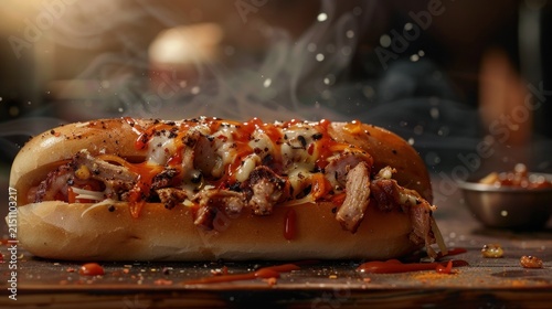 Close up of delicious gourmet sandwich with fresh ingredients