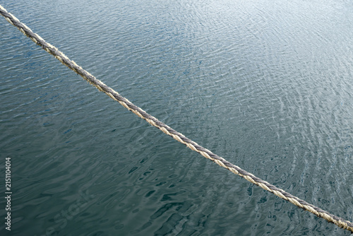 Принти на полотні Thick mooring rope keeps a boat secured to the stone pier at Buckie Harbour in M