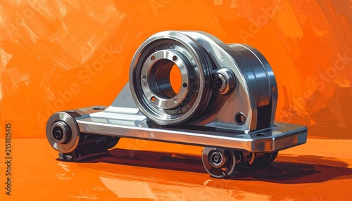 Industrial Pillow Block Bearing on Orange Background.