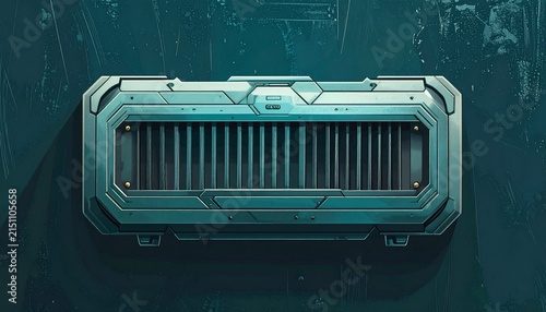Futuristic Metal Storage Container with Ventilation Grille.