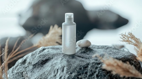 Cosmetic bottle on stone