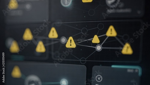 Closeup medium shot focusing on a partial outage alert on a cloud deployment status screen showing yellow warning icons and node connectivity disruptions lightly blurred.