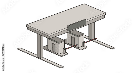 Isometric Illustration of a Modern Toll Booth or Parking Entry/Exit Gate System on White Background