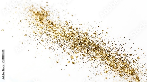 Abstract Gold Glitter Dust Explosion on White Background.
