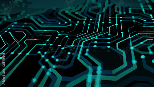 фотографія A teal circuit board pattern displays interconnected lines and nodes against a d