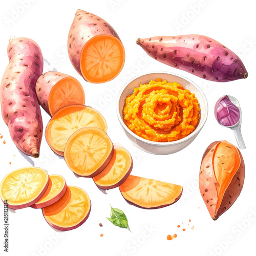 Fresh, colorful fruits and vegetables arranged together on a white background.