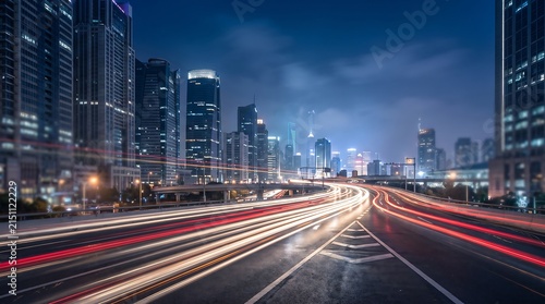 Night Traffic Light Trails Over Modern City Highway