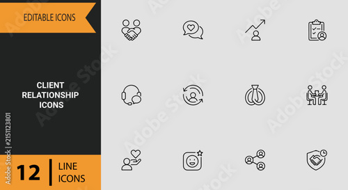 Client Relationship Management Line Art Icons Set For Customer Service Strategy And Engagement
