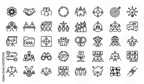 Teamwork Partnership Cooperation Collaboration Editable Line Icons Vector Set