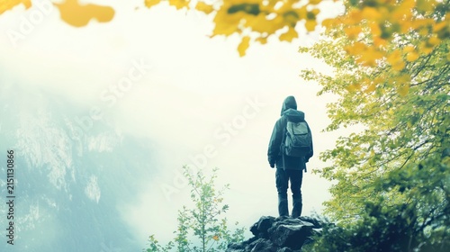 Hiker on rocky outcrop