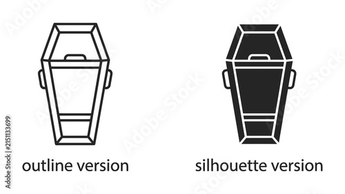 Obraz na plátne Coffin Icon Set: A pair of stylized coffin icons, one an outline and the other a solid silhouette, representing funeral and death symbolism
