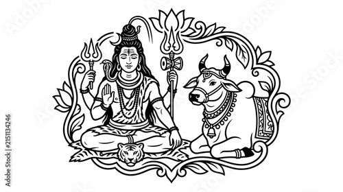 фотографія Hindu Deity Meditating with Sacred Bull