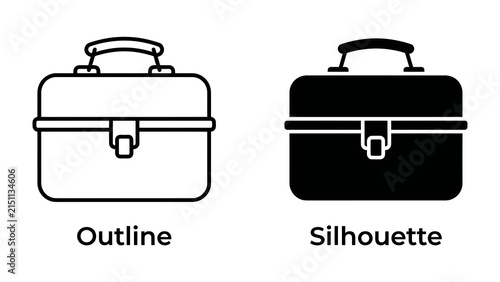 Lunchbox Icon: A clear illustration presents two lunchbox icons, one in outline and the other as a solid silhouette, representing a classic meal carrier.