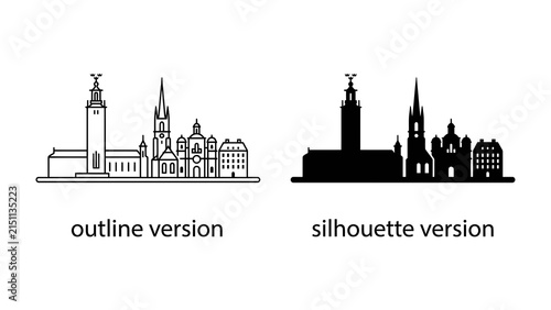 Stockholm City Hall Skyline: A clear outline and stark silhouette of Stockholm City Hall and its surrounding iconic architecture, offering a minimalist depiction of the city's skyline.