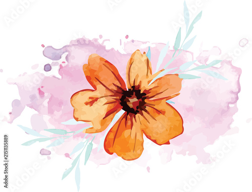 illustration of abstract leaves and flower watercolor