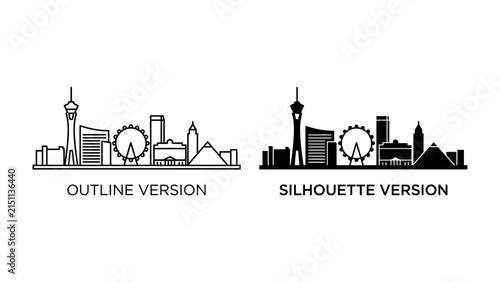 Two Las Vegas Skylines: An outline and silhouette depiction of the iconic Las Vegas skyline, showcasing its unique architecture and vibrant cityscape.