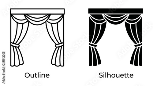 Obraz na plátne Curtain Outline and Silhouette: A comparative visual showcasing the outline and solid silhouette of a draped curtain, ideal for design or decorative concepts