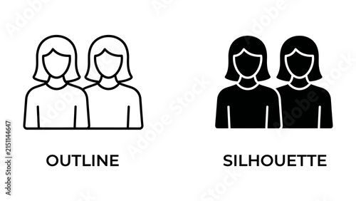 Принти на полотні Twin Figures Icon Set: A minimalist icon set features two distinct representations of twin figures, one in outline and the other in silhouette, signifying duality and companionship