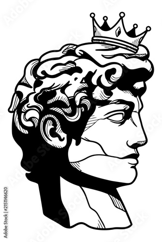 Man with crown SCLUPTURE Silhouette Portraits  Profile Black Vector Illustrations for Tattoo and Design