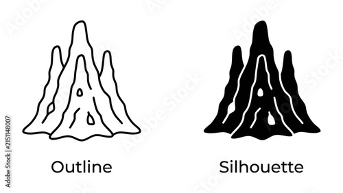Bild auf Leinwand Stalactite and Stalagmite Icons: A set of graphic icons representing a stalactite and stalagmite formation, one in outline and the other as a solid silhouette