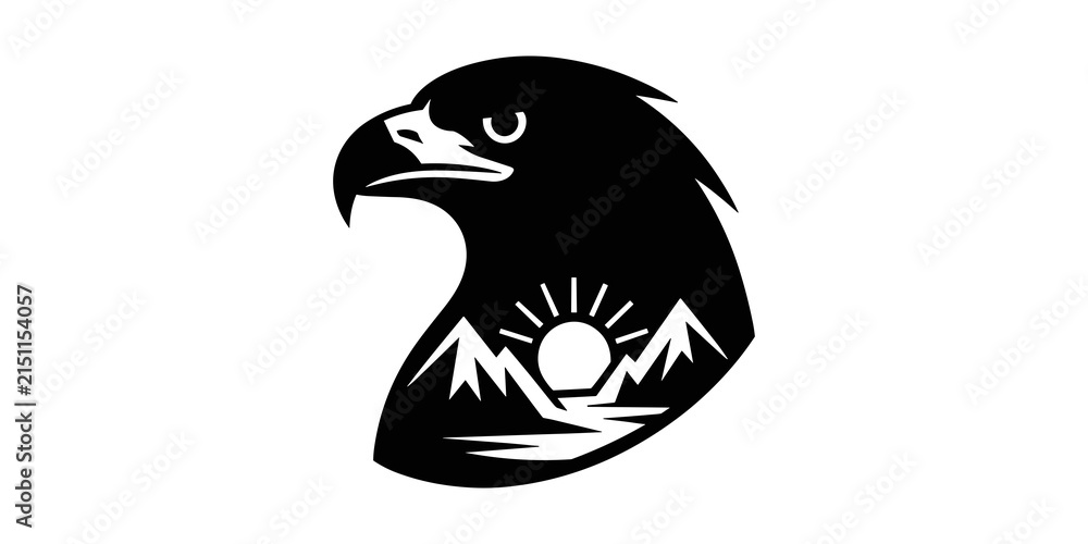 Fototapeta premium Eagle Head Mountain Sunrise Logo Silhouette
