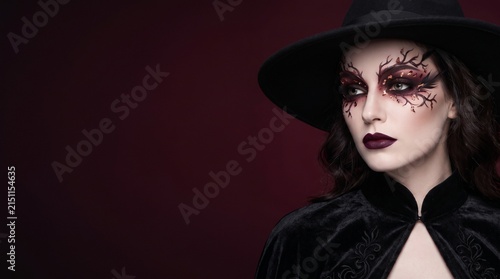 Luxury Gothic Witch Halloween Beauty Poster with Clean Left Copy Space
