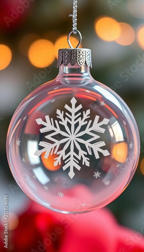 Frosted glass ornament with snowflake pattern inside, frosty., ornament