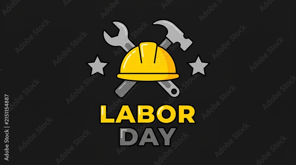 Fototapeta premium Labor Day icon with hard hat and tools.