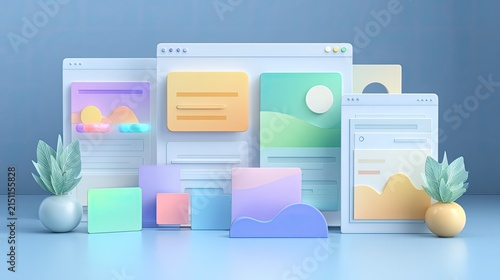 Modern Web Design Elements in Soft Pastel Colors for Digital Media