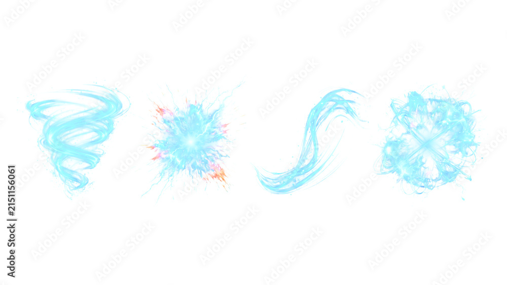 Fototapeta premium Abstract wind vortex and water splash power trails isolated on PNG transparent background